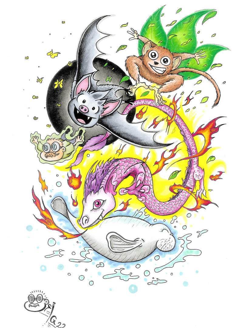 Sammelbild Fledermaus Seekuh Drache und Co