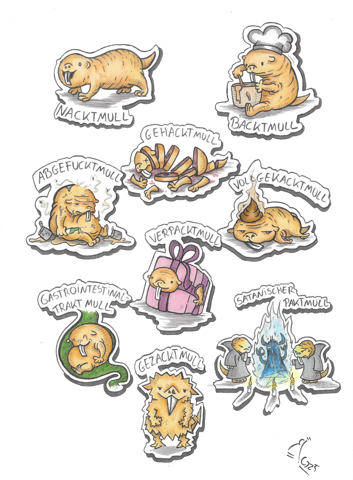 Nacktmullen Sticker Komplett-Pack