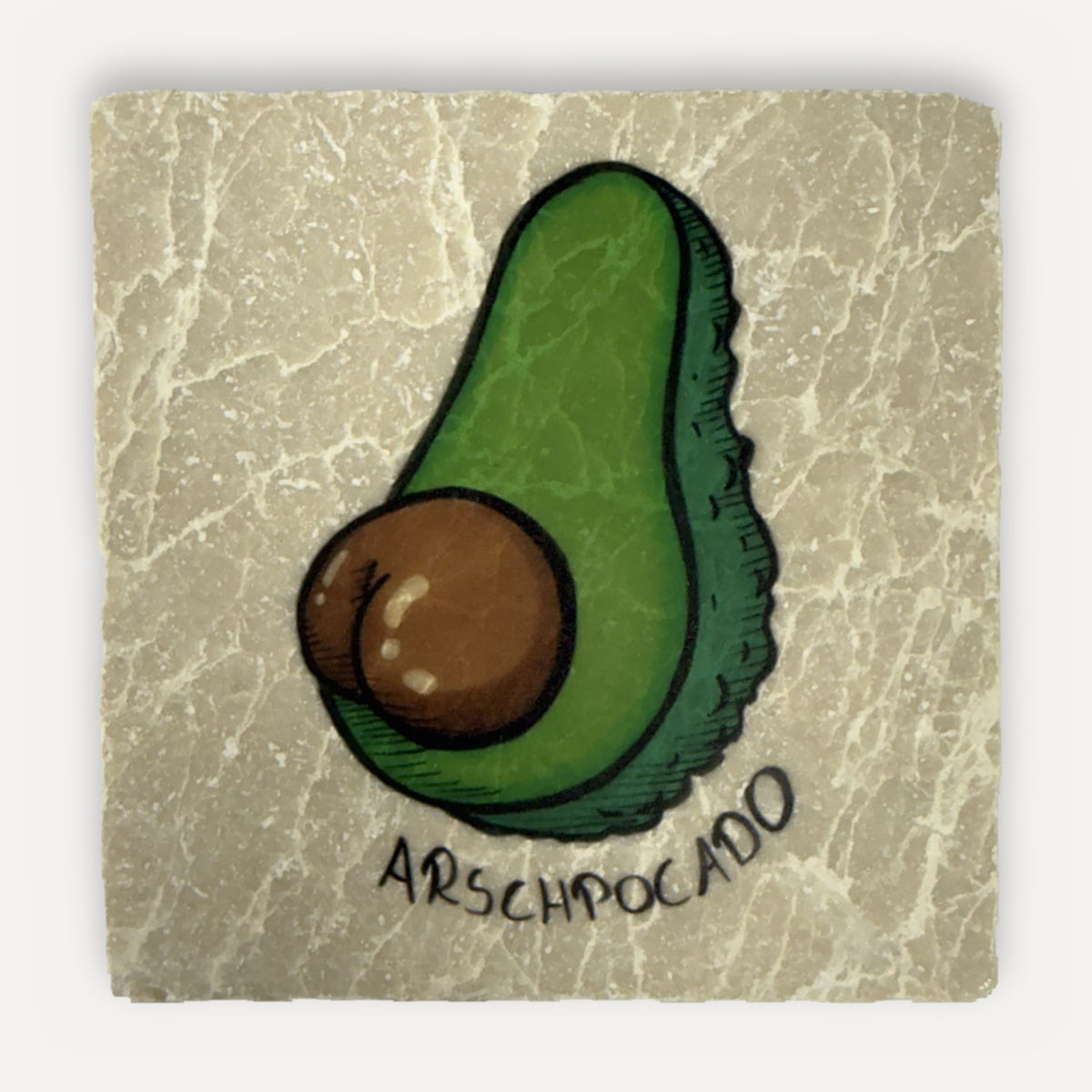 Arschfrüchte Marmor-Untersetzer – Motiv Arschpocado (Avocado)