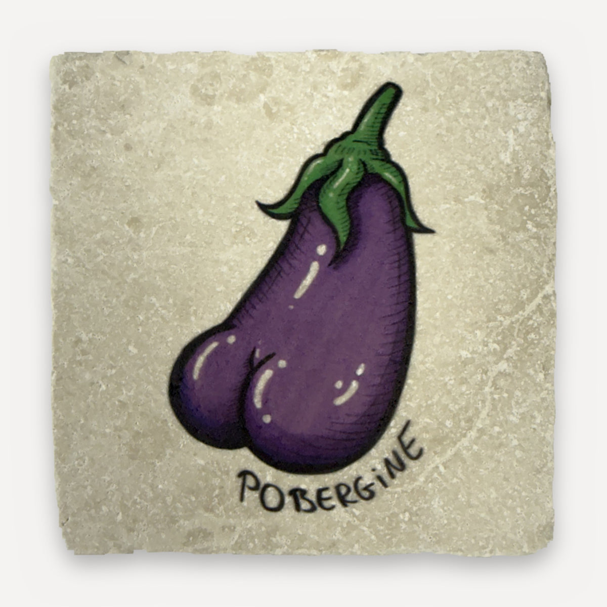 Arschfrüchte Marmor-Untersetzer – Motiv Pobergine (Aubergine)