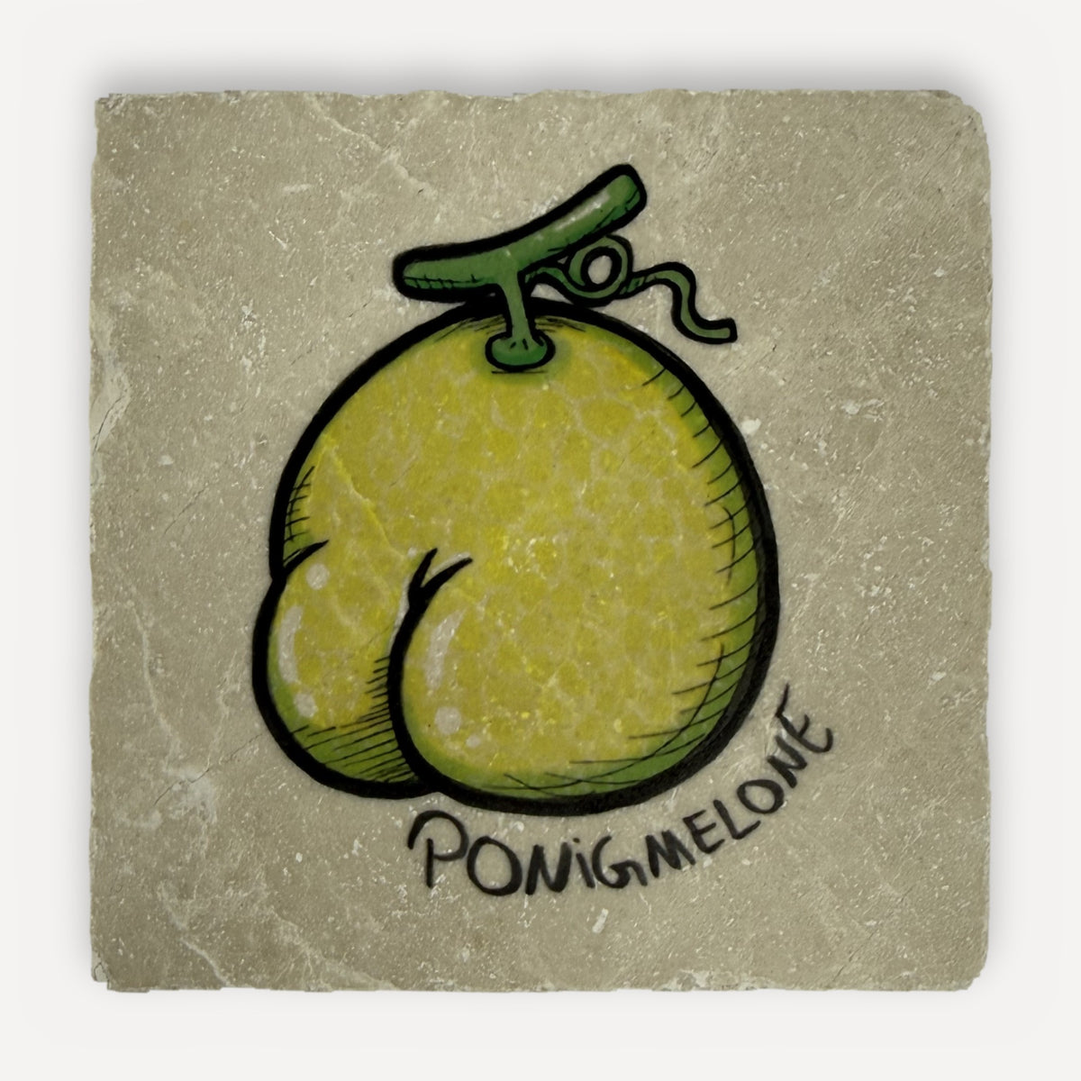 Arschfrüchte Marmor-Untersetzer – Motiv Ponigmelone (Honigmelone)