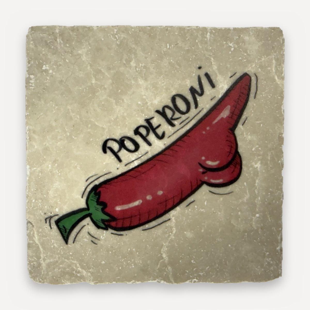 Arschfrüchte Marmor-Untersetzer – Motiv Poperoni (Peperoni)