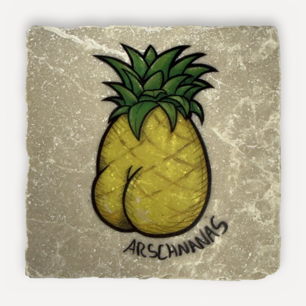 Arschfrüchte Marmor-Untersetzer – Motiv Arschananas (Ananas)